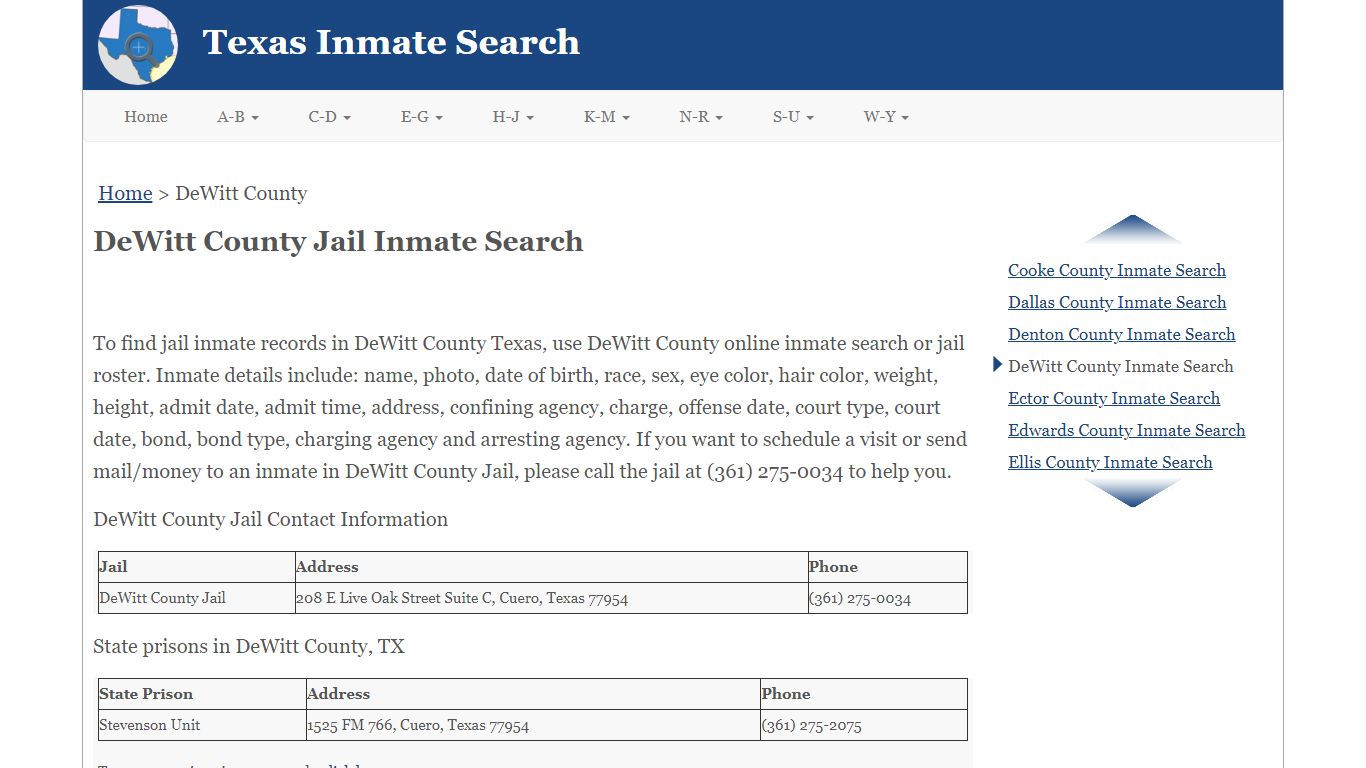 DeWitt County TX Jail Inmate Search